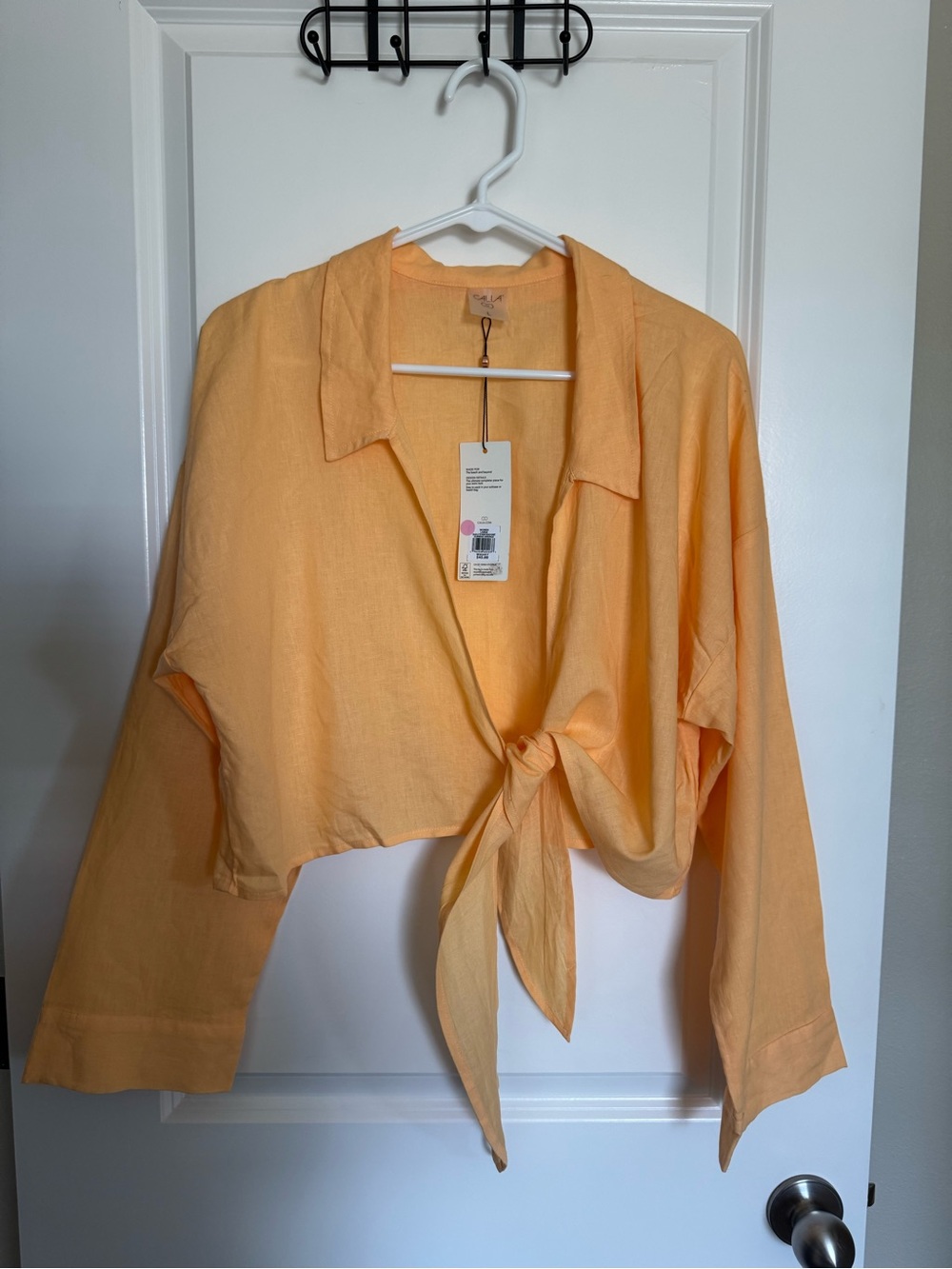CALIA by Carrie Underwood Peach Tie-Front Long Sleeve Coverup